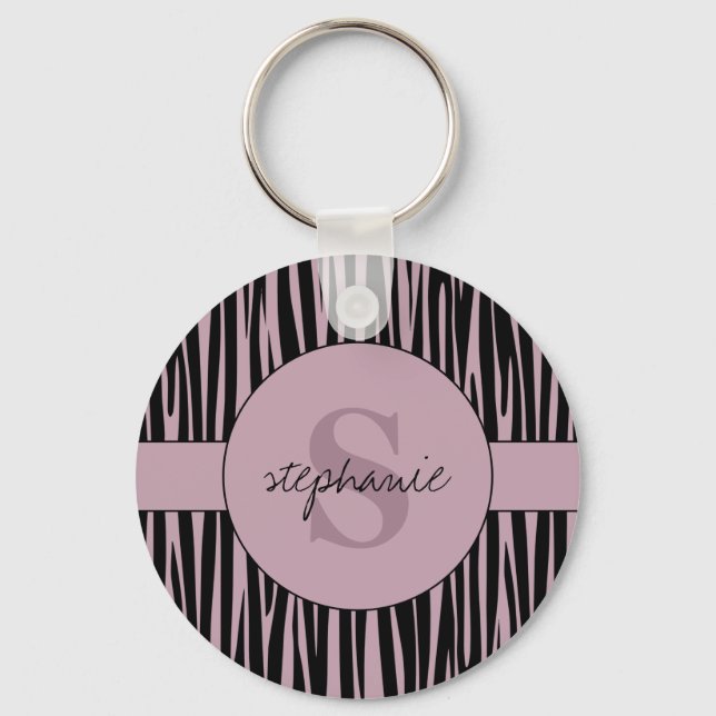 Custom Name Monogrammed Zebra stripes pattern  Key Ring (Front)