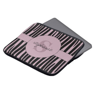Custom Name Monogrammed Zebra stripes pattern Laptop Sleeve