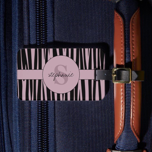 Custom Name Monogrammed Zebra stripes pattern Luggage Tag (Front Insitu 4)
