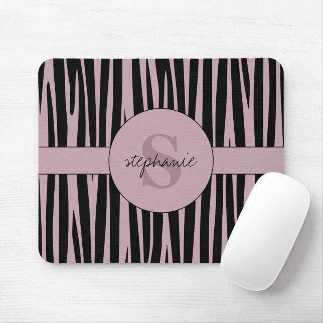 Custom Name Monogrammed Zebra stripes pattern Mouse Mat (With Mouse)