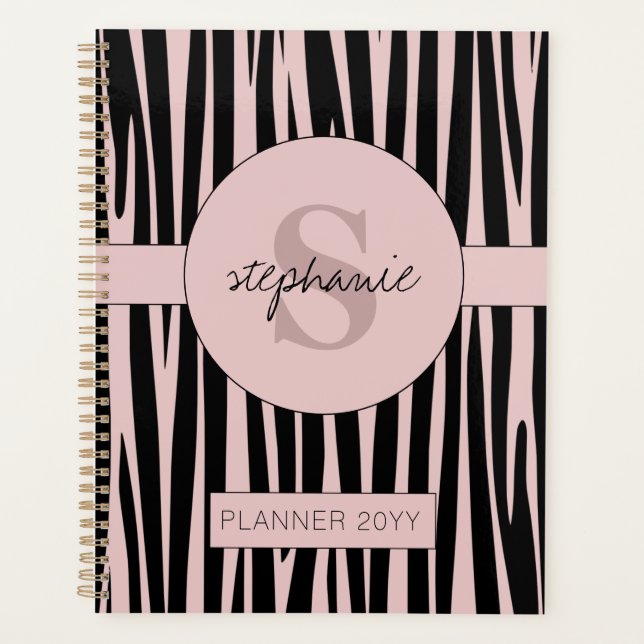 Custom Name Monogrammed Zebra stripes pattern Planner (Front)