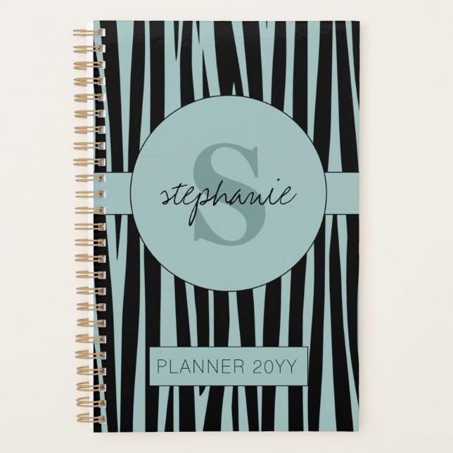 Custom Name Monogrammed Zebra stripes pattern Planner (Front)