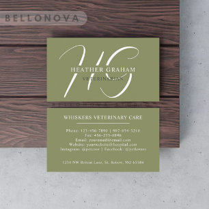  Custom Name Moss Sage Olive Green White Monogram Business Card