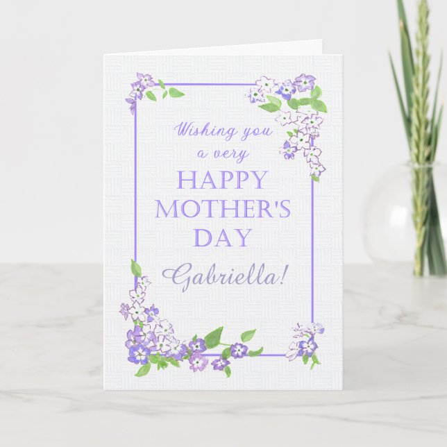 Custom Name Mother's Day Mauve Phlox Flowers Card (Front)