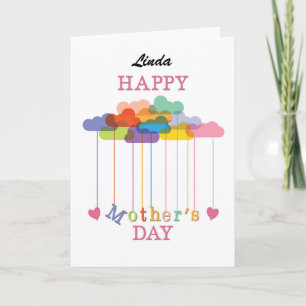 Custom Name Mother's Day Rainbow Clouds, Hearts Card