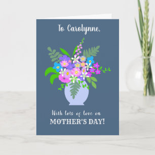 Custom Name Mothers Day with Vase of Flowers Card