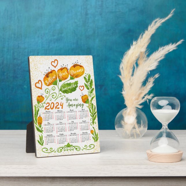 Custom Name Motivational 2024 Calendar Plaque (Side)