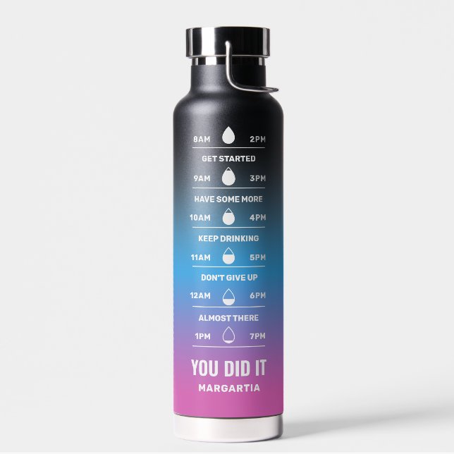 Custom Name Motivational Time Maker Reminder Water Water Bottle (Left)