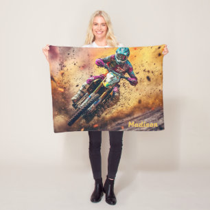 Custom Name Motocross Fleece Blanket