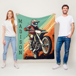 Custom Name Motocross Fleece Blanket