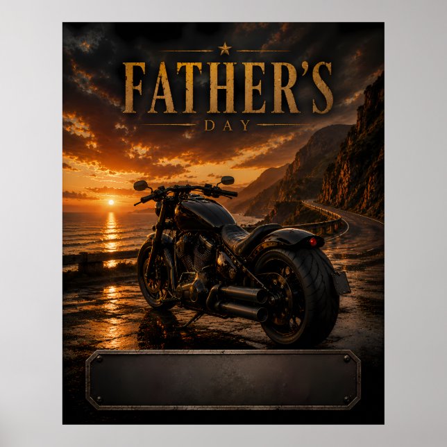 Custom Name Motorcycle Father's Day Sunset Poster (Front)