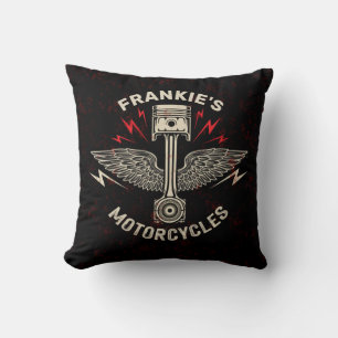Custom NAME Motorcycle Piston Wings Biker Garage Cushion