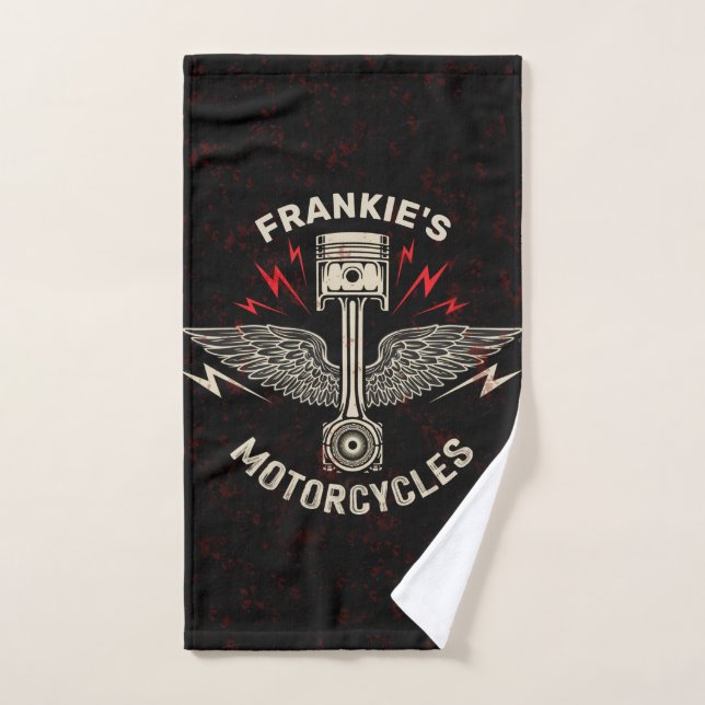 Custom NAME Motorcycle Piston Wings Biker Garage Hand Towel (Hand Towel)