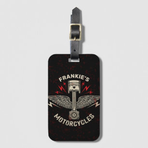 Custom NAME Motorcycle Piston Wings Biker Garage Luggage Tag