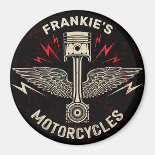 Custom NAME Motorcycle Piston Wings Biker Garage Magnet