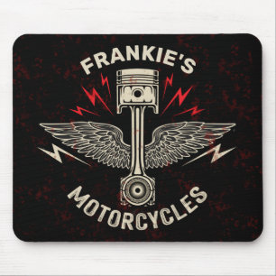 Custom NAME Motorcycle Piston Wings Biker Garage Mouse Mat