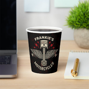 Custom NAME Motorcycle Piston Wings Biker Garage Paper Cups