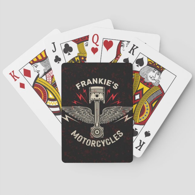 Custom NAME Motorcycle Piston Wings Biker Garage Playing Cards (Back)