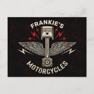 Custom NAME Motorcycle Piston Wings Biker Garage Postcard