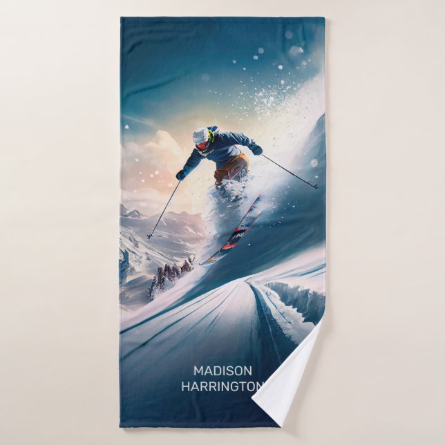 Custom Name Mountain Skier Bath Towel (Bath Towel)