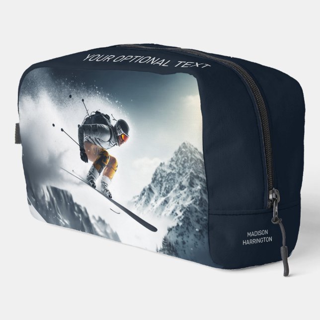 Custom Name Mountain Skier Dopp Kit (Right Corner)