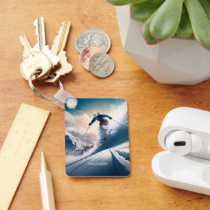 Custom Name Mountain Skier Key Ring