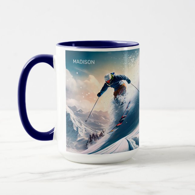 Custom Name Mountain Skier Mug (Left)