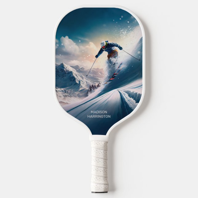 Custom Name Mountain Skier Pickleball Paddle (Front)