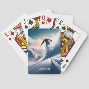 Custom Name Mountain Skier Playing Cards