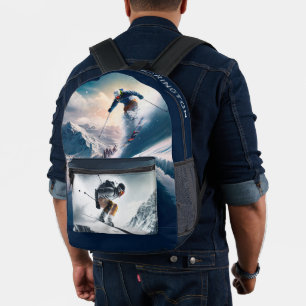 Custom Name Mountain Skier Printed Backpack