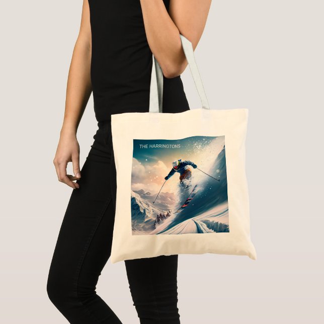 Custom Name Mountain Skier Tote Bag (Front (Product))