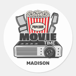 Custom Name Movie Time Classic Round Sticker