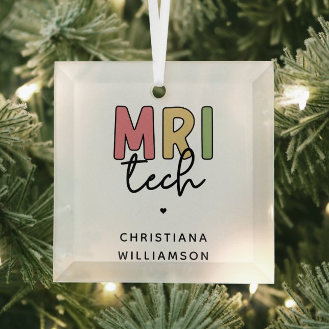 Custom Name MRI Tech | MRI Technologist Gifts Glass Tree Decoration (Insitu)