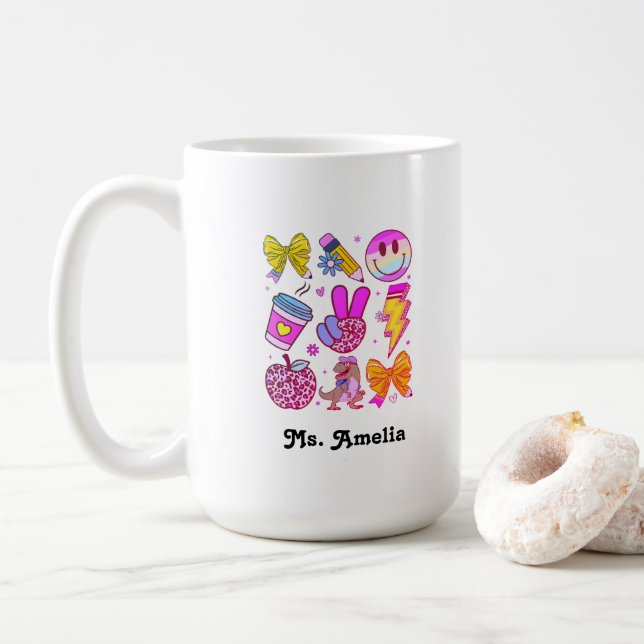 Custom Name Mug, Custom Teacher Mug,Back to school Coffee Mug (With Donut)