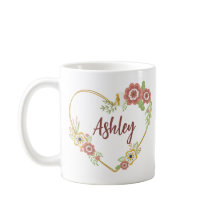 Custom Name Mug, Floral Heart Personalised