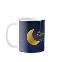 Custom Name Mug: Navy & Gold Crescent Moon & Stars