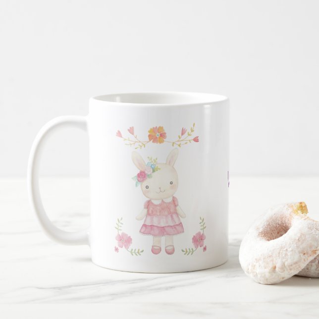 Custom Name mug Personalised Cute Bunny Rabbit mug (With Donut)