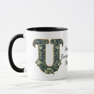 Custom Name Mug with Green Leaf Monogram