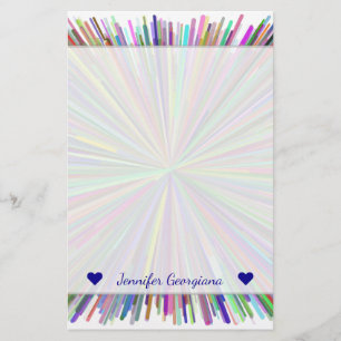 Custom Name + Multicolored Line Burst Pattern Stationery