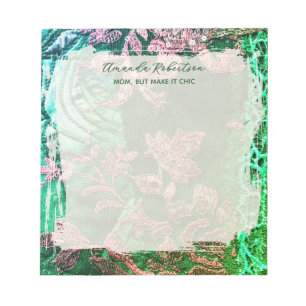Custom Name Mum Quote Chic Elegant Green Rose Gold Notepad