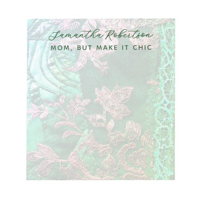 Custom Name Mum Quote Chic Pastel Green Rose Gold Notepad (Front)