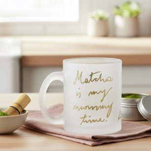 Custom Name Mummy Matcha Tea Gold Script Heart  Frosted Glass Coffee Mug