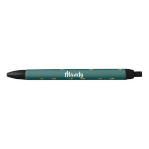 Custom name mushrooms on green black ink pen