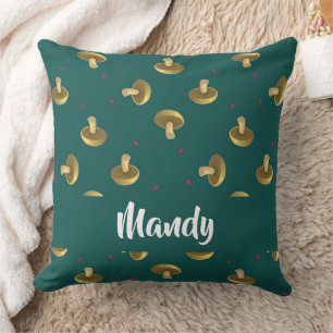 Custom name mushrooms on green cushion