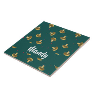 Custom name mushrooms on green tile