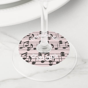 Custom Name Music notes pink Wine Glass Tag