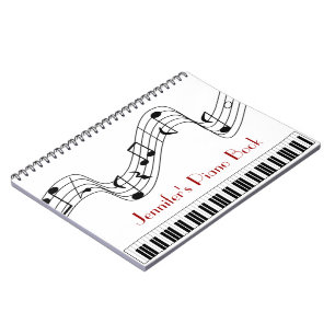 Custom Name Music Piano Keyboard and Notes Notebook