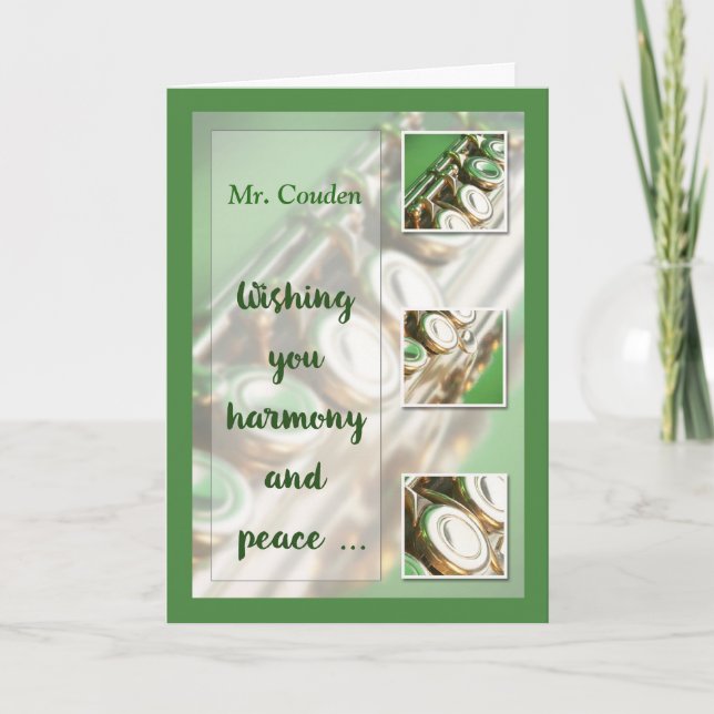 Custom Name, Music Teacher, Christmas, Flute, Band Holiday Card (Front)
