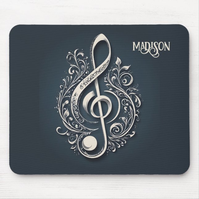 Custom Name Musical Clef Note Mouse Mat (Front)