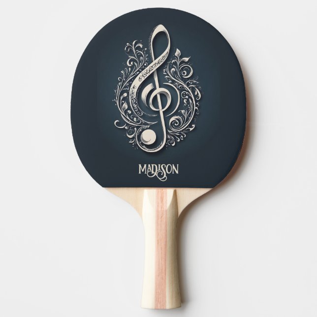 Custom Name Musical Clef Note Ping Pong Paddle (Front)